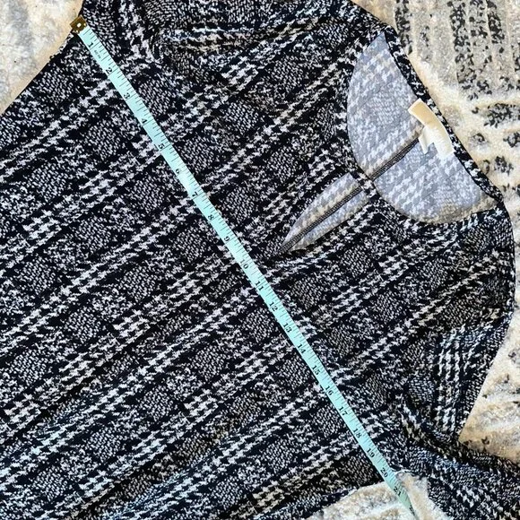 Black White Houndstooth Jacquard Michael Kors Long Sleeve Knee Length Dress L - Picture 9 of 10